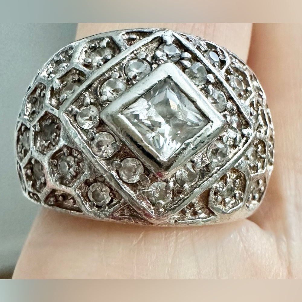 Sterling silver Art Deco dome cz ring